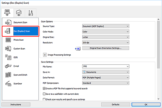 figure: Settings dialog box
